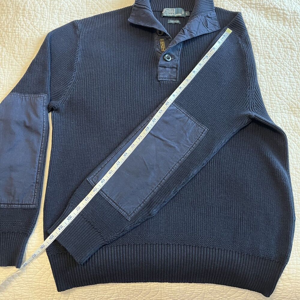 Polo Ralph Lauren Sweater Mens Large Blue Mock Neck Henley Knit Pullover Cotton - Picture 7 of 9